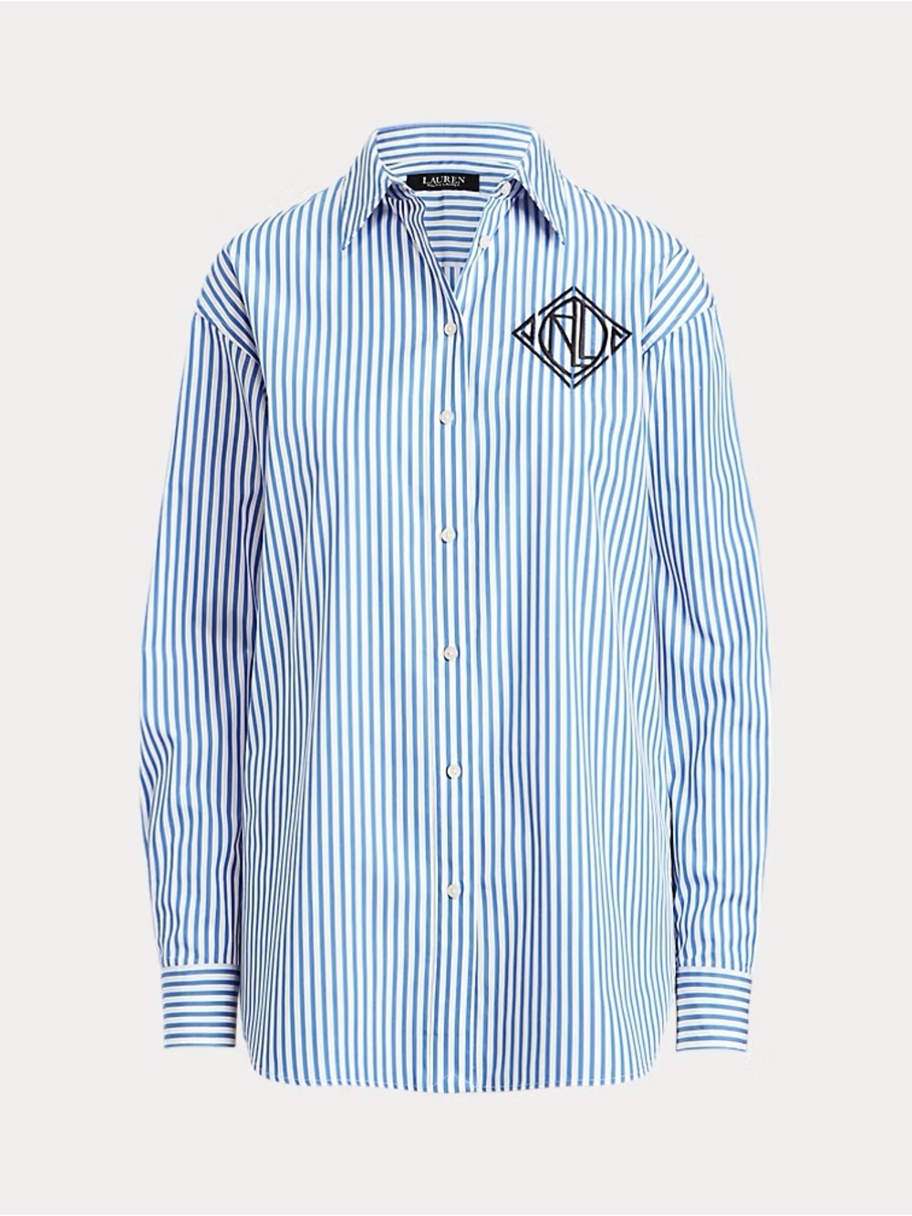 Lauren Ralph Lauren Blue and White Art Deco Striped Button Down Small SP